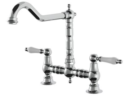 AquaTrimo Country 2-otworowa klasyczna bateria kuchenna nostalgiczna mostkowa z zakrzywionym wylotem chrom 21CT7657CM