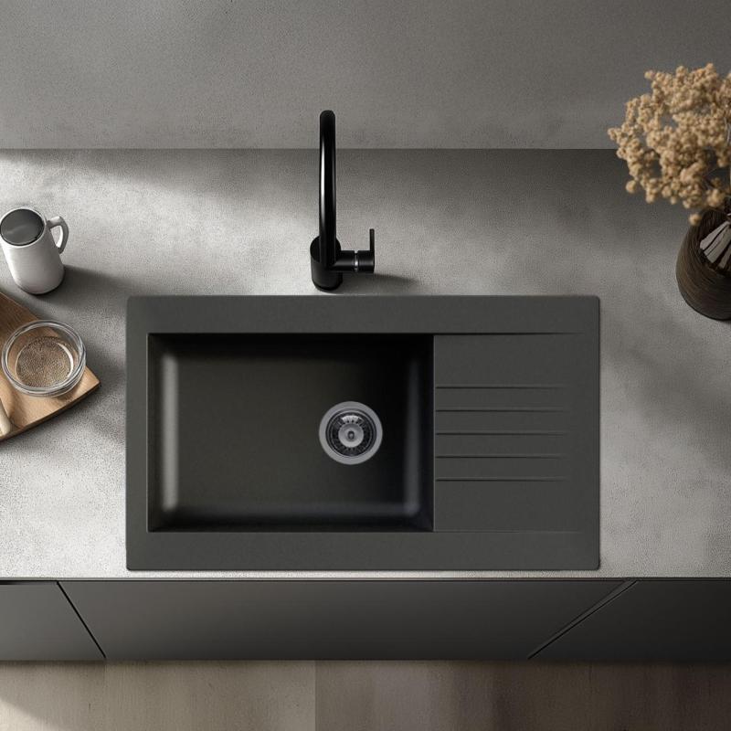 Ausmann Fiber zlewozmywak czarny odwracalny z ociekaczem, montaż na blat 86x50 cm 1208957665