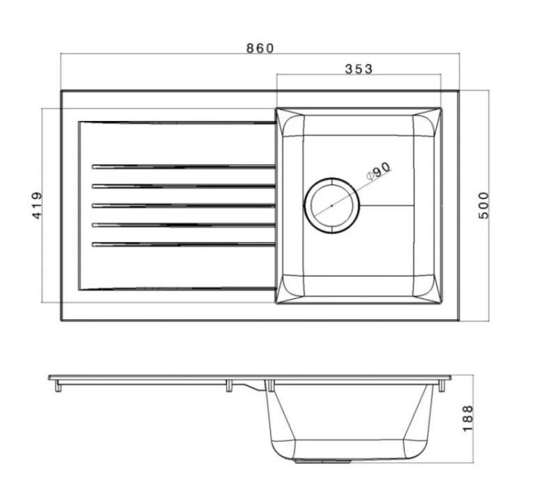Ausmann Fiber zlewozmywak czarny odwracalny z ociekaczem, montaż na blat 86x50 cm 1208957665