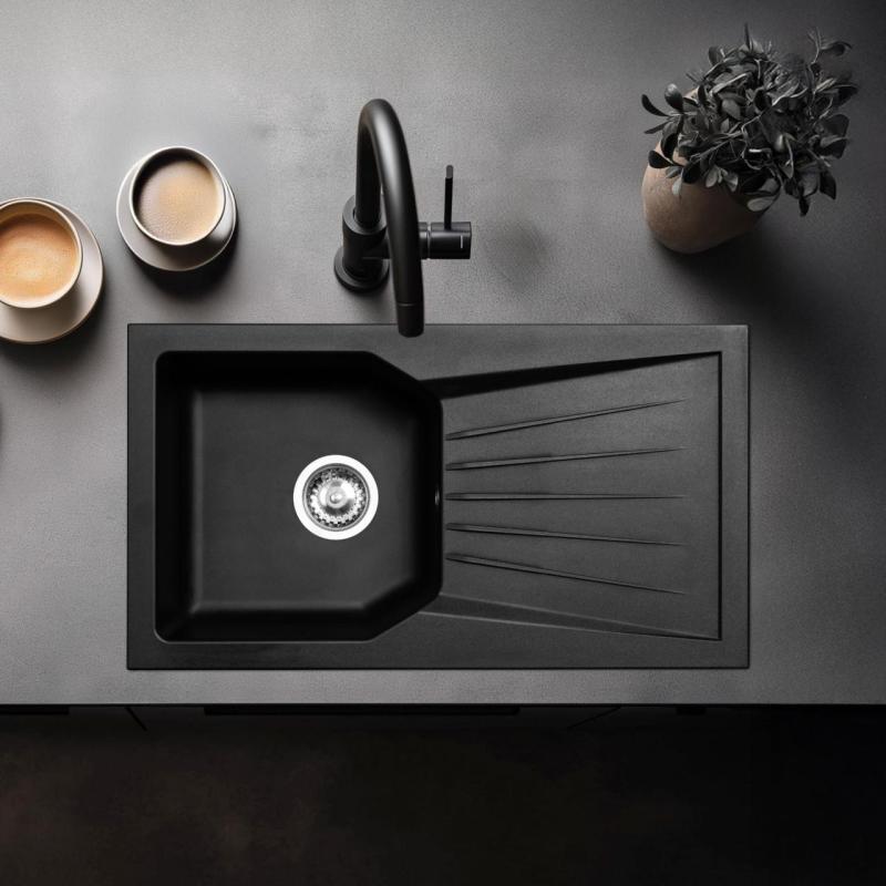 Ausmann Fibre 6 zlewozmywak czarny odwracalny z ociekaczem, montaż na blacie 78x43,5 cm 1208957670