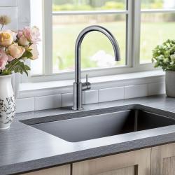 Aquadesign Zlewozmywaki gun metal ze stali nierdzewnej w kolorze antracyt PVD 50x40 montaż podblatowy, na równi z blatem i nablatowy 1208957702