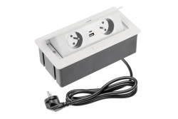 Indux Flip Medium gniazdo kuchenne z uziemieniem w blacie lub górnej szafce, białe z 2 gniazdami i 2 ładowarkami USB 1208957849