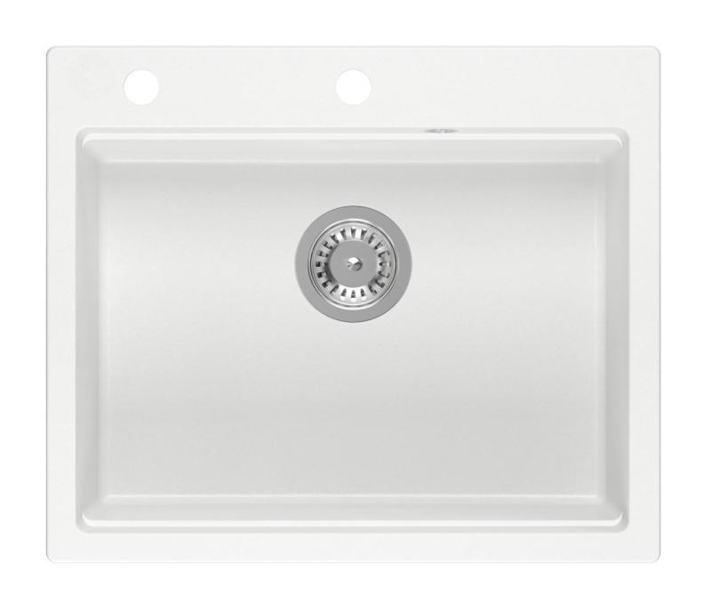 Quadri Durham biały granitowy zlewozmywak 595x500 z dozownikiem do mydła, deską do krojenia, matą do rolowania, wkładką do zlewu i matą do rolowania 1208957903