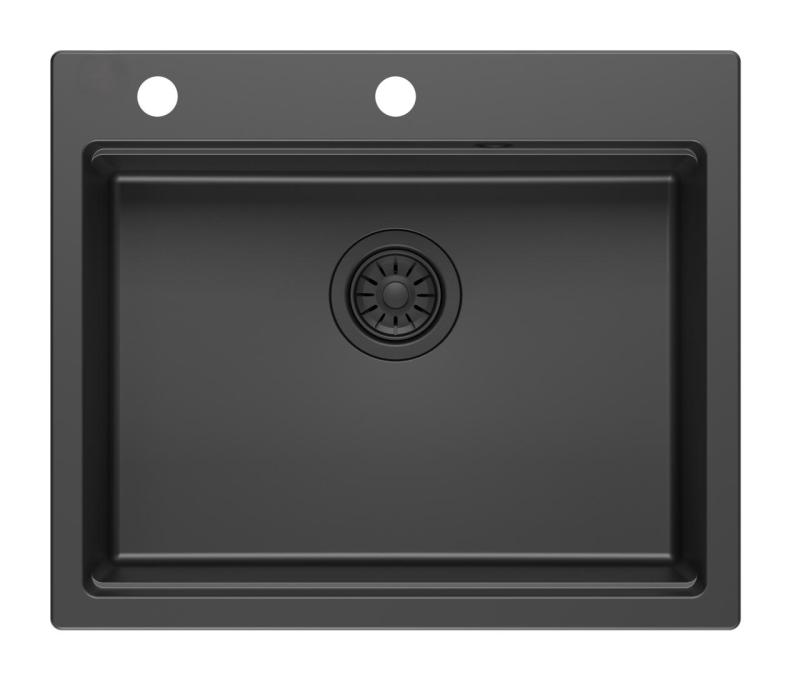 Quadri Durham czarny granitowy zlew do montażu 595x500 z dozownikiem do mydła, deską do krojenia, wkładem i matą do wałkowania 1208957904