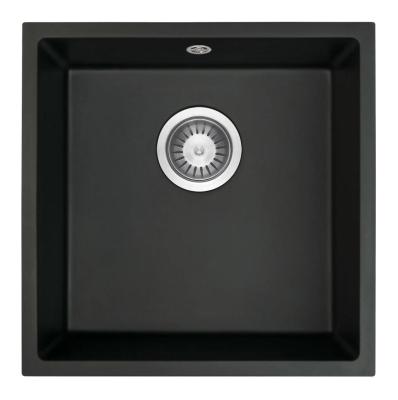 GraniteMy Universele granieten zwarte spoelbak 40x40 cm zwart opbouw onderbouw en vlakbouw met rvs plug 1208958318