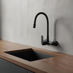 Aquatrimo Chopin kran ścienny z wysoką elastyczną wylewką matowa czarna 21CP8462SW
