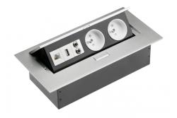 Przedłużacz biurkowy 2x gniazdo z uziemieniem, gniazdo USB, audio (banan), gniazdo RJ45 (Ethernet), bez kabla, aluminium 1208958664