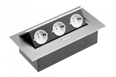 Przedłużacz na biurko 3x gniazdo schuko, bez kabla, aluminium 1208958667