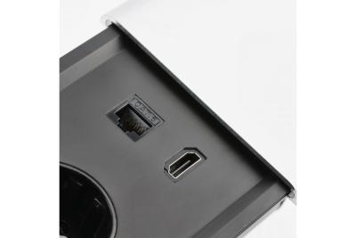 PRESTINO wpuszczany w blat przedłużacz kablowy, 2x francuskie gniazdo, USB A+C, RJ45, HDMI, kabel 1,5m, srebrny 1208958675