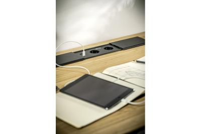 PRESTINO wpuszczany w blat przedłużacz kablowy, 2x francuskie gniazdo, USB A+C, RJ45, HDMI, kabel 1,5m, srebrny 1208958675