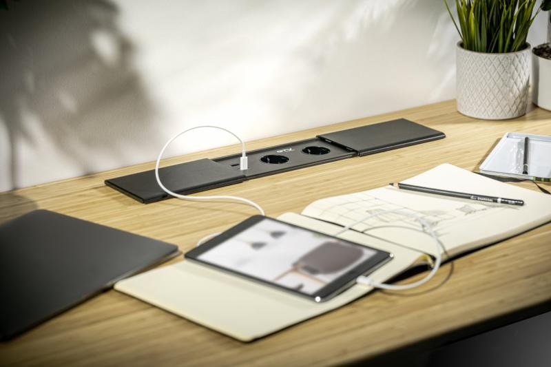 PRESTINO wpuszczany w blat przedłużacz kabla, 2x gniazdo schuko, USB A+C, RJ45, HDMI, kabel 1,5m, srebrny 1208958676