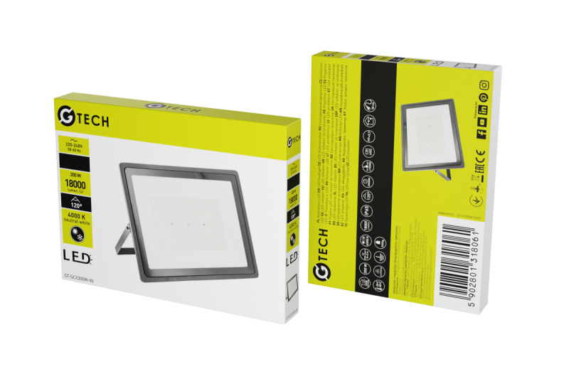 G-TECH LED reflektor, 18000lm, AC220-240V, 50/60 Hz, PF>0,9, RA>80, IP65, 120°, 4000K, czarny 1208959187