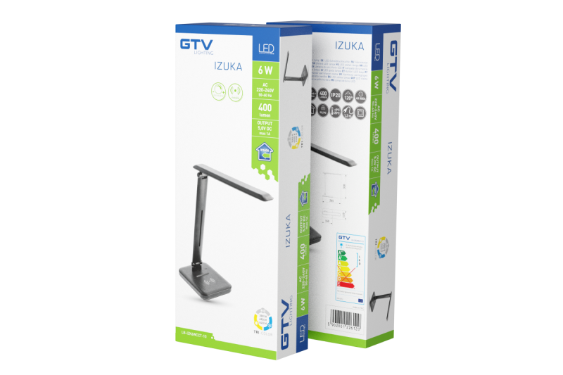 Decor IZUKA LED lampka biurkowa 6W 400lm AC220-240V 50/60Hz CCT ładowarka indukcyjna czarna. 1208962497