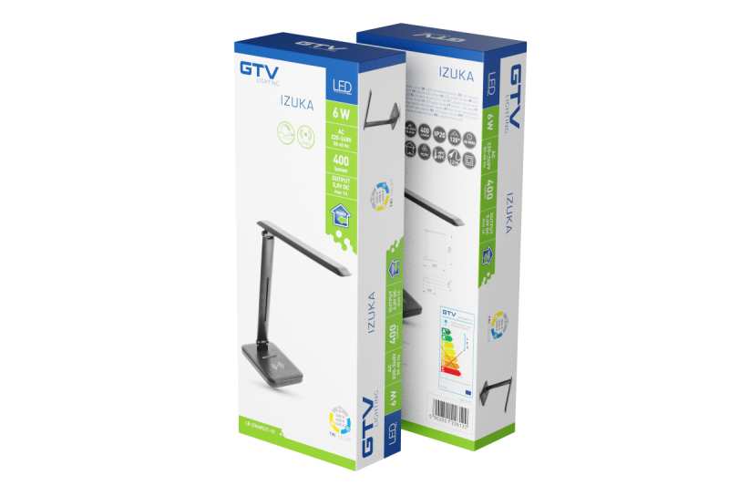 Decor IZUKA LED lampka biurkowa 6W 400lm AC220-240V 50/60Hz CCT ładowarka indukcyjna czarna. 1208962497
