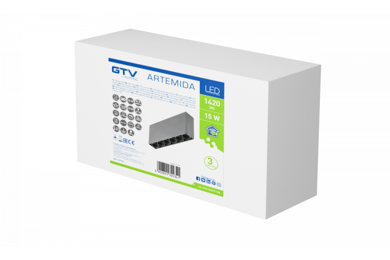 Dekoracyjna oprawa LED ARTEMIDA 15W 1420lm AC220-240V 50/60 Hz PF>0,9 Ra≥80 IP20 IK08 4000K 38° prostokątna czarna. 1208962640