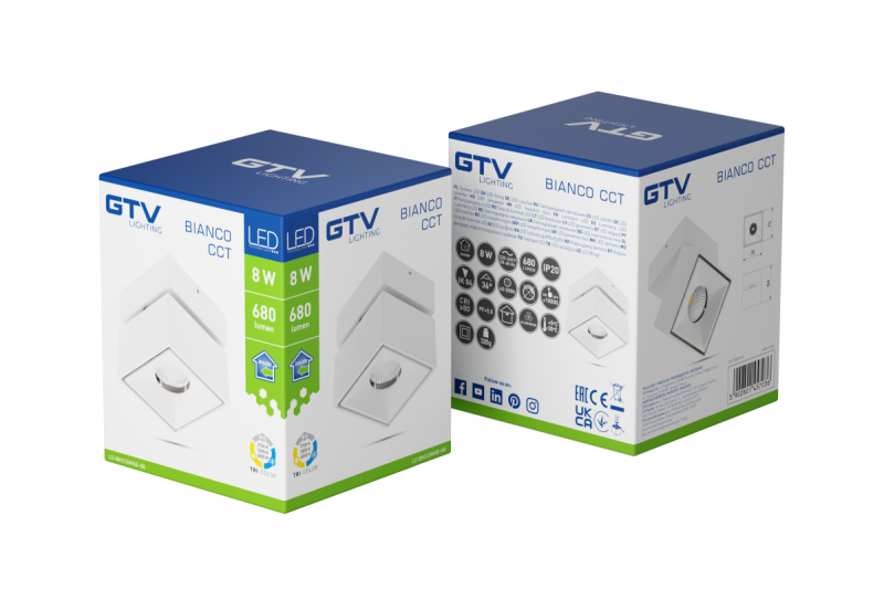 Dekoracyjna 'LED oprawa bianco CCT 8W 680lm AC220-240V 50/60 Hz Ra≥80 IP20 36° 2700/3300/4000K kwadratowa biała' 1208962675