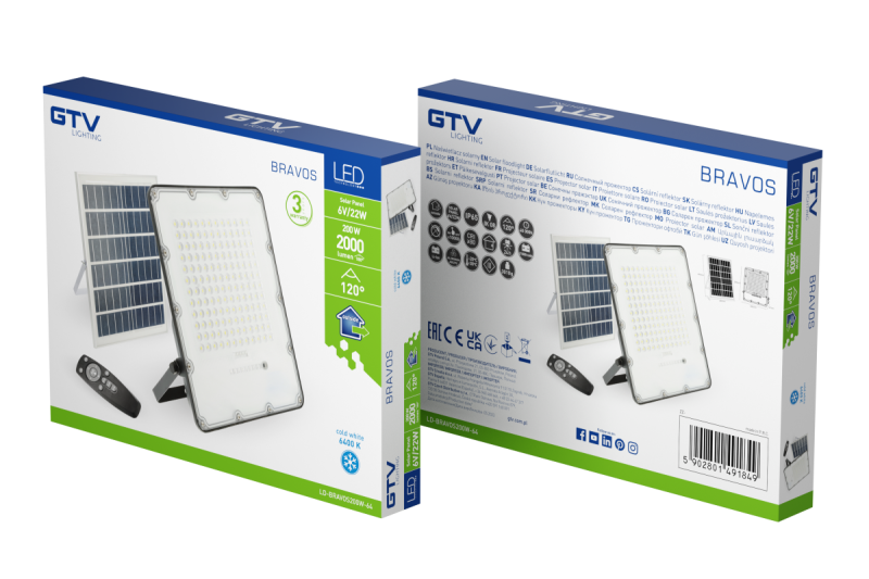 Reflektor LED BRAVOS, 200W, 2000lm, 6400K, IP65, 120°, panel słoneczny, pilot zdalnego sterowania, 3y 1208962683