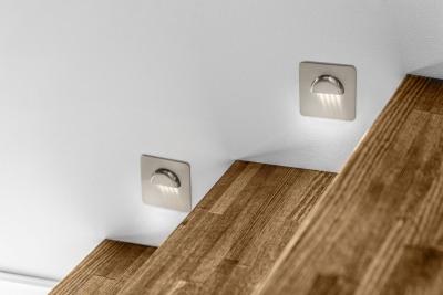 Oświetlenie LED schodowe ESCADA KA DC12V, kwadratowa przezroczysta osłona, 0,8W, 70lm, 4000K, inox, kabel 150cm