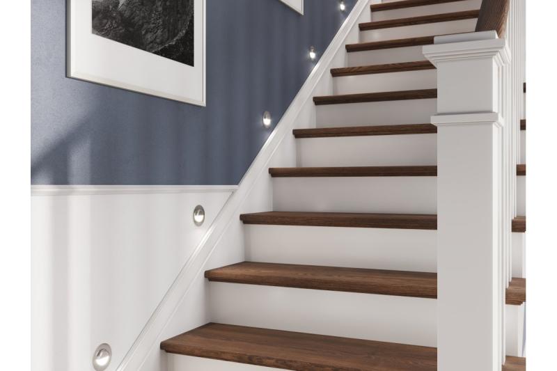 Dekoracyjna LED oprawa schodowa ESCADA OB DC12V okrągła matowa szklana obudowa 0,8W 70lm 4000K inox kabel 150cm