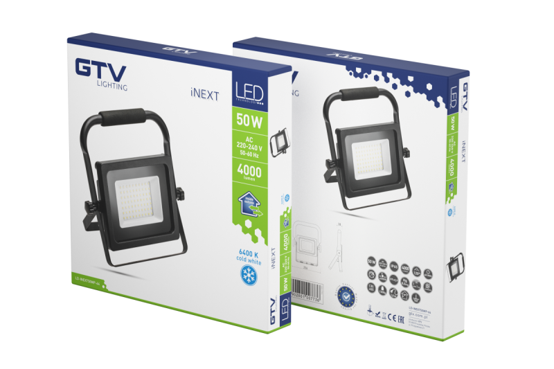 Reflektor LED iNEXT (przenośny) 50 W 4000 lm, PF>0,9, RA>80, IP65, 120°, 6400 K, czarna obudowa 1208962863