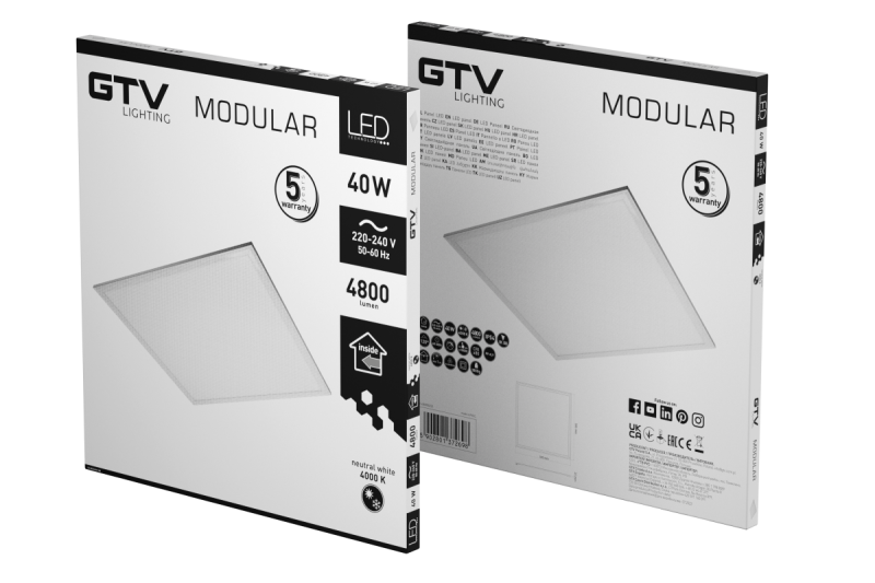 Oświetlenie LED MODULAR, płyta tylna, 60x60cm, 4000K, 40W, 4800lm, AC220-240V, PF>0,9, IP54, 5y 1208962999