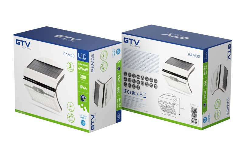 RAMOS Solar Facade Lampa z czujnikiem ruchu/zmierzchu, 50W, 300lm, 3,7V 1800mAh, IP44, 6000K, biały 1208963114