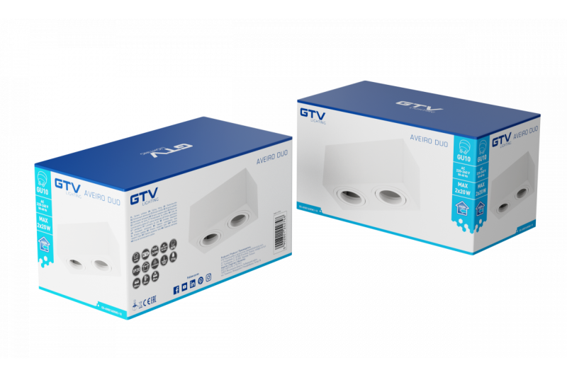 Dekoracyjna oprawa sufitowa AVEIRO DUO aluminium 160x80x85mm IP20 max 20W*2 kwadratowa biała. 1208963825