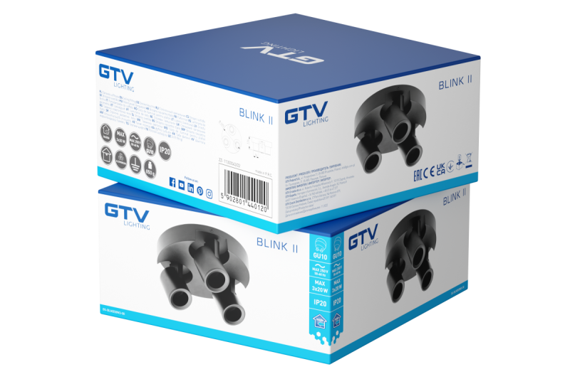 Dekoracyjna oprawa sufitowa BLINK II maks. 250V 50/60 Hz GU10 maks. 20W*3 IP 20 potrójna czarna 1208963848