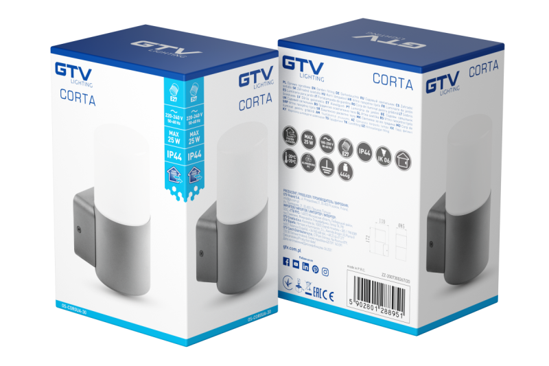 Oświetlenie ogrodowe CORTA-AU E27 MAX.25W IP44 AC220-240V 50-60Hz górna prosta kinkiet antracyt. 1208963857