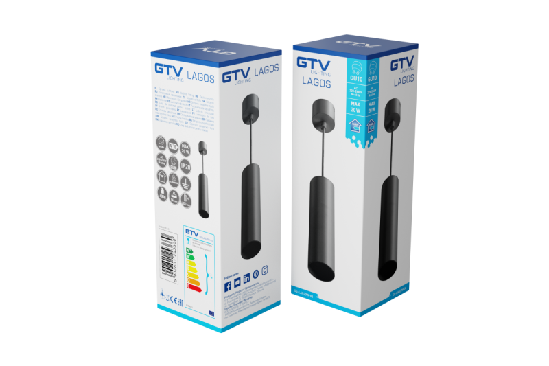 Oprawa zawieszana LAGOS GU10 aluminium IP20 max. 20W czarna 1208963909