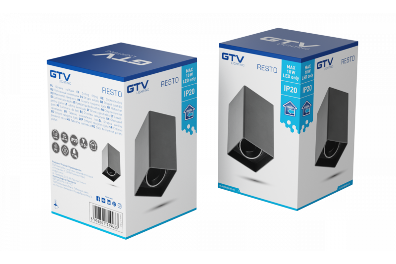 Oświetlenie sufitowe RESTO PC 80x80x125mm IP20 max 20W kwadratowy czarny. 1208963987