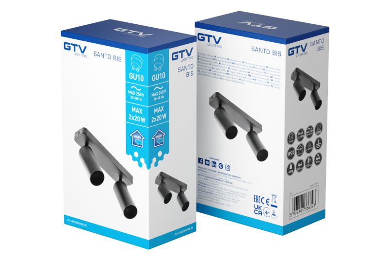 Oświetlenie sufitowe Decor SANTO BIS aluminium IP20 max. 20W*2 podwójne okrągłe czarne. 1208963999