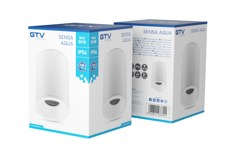 Dekoracyjna lampa sufitowa SENSA AQUA aluminiowa 85x115 IP54 max 50W okrągła biała. 1208964007