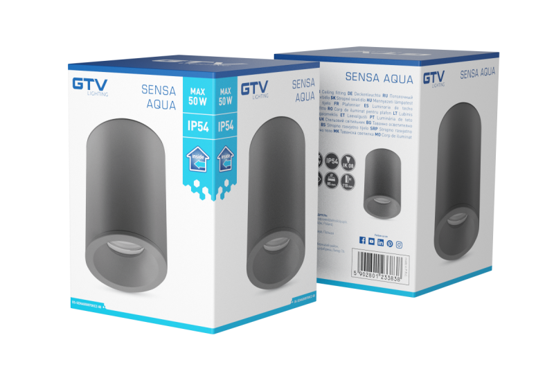 Dekoracyjna lampa sufitowa SENSA AQUA, aluminiowa, 85x115, IP54, maks. 50W, okrągła, czarna. 1208964009