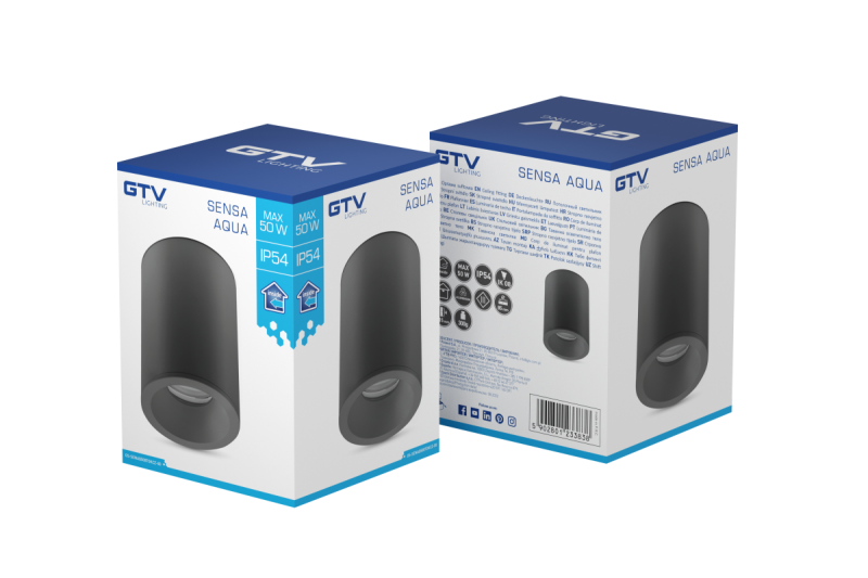 Dekoracyjna lampa sufitowa SENSA AQUA, aluminiowa, 85x115, IP54, maks. 50W, okrągła, czarna. 1208964009