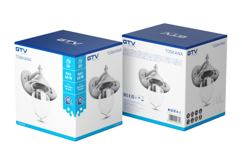 Oświetlenie Ogrodowe Dekoracyjne TOSKANA-AD E27 MAX.60W IP54 AC220-240V 50-60Hz prosta lampa ścienna szara. 1208964027