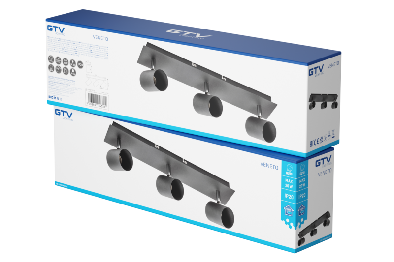 Plafondlamp Decor VENETO IP20 max. 20W 3 x GU10 rond zwart. 1208964040