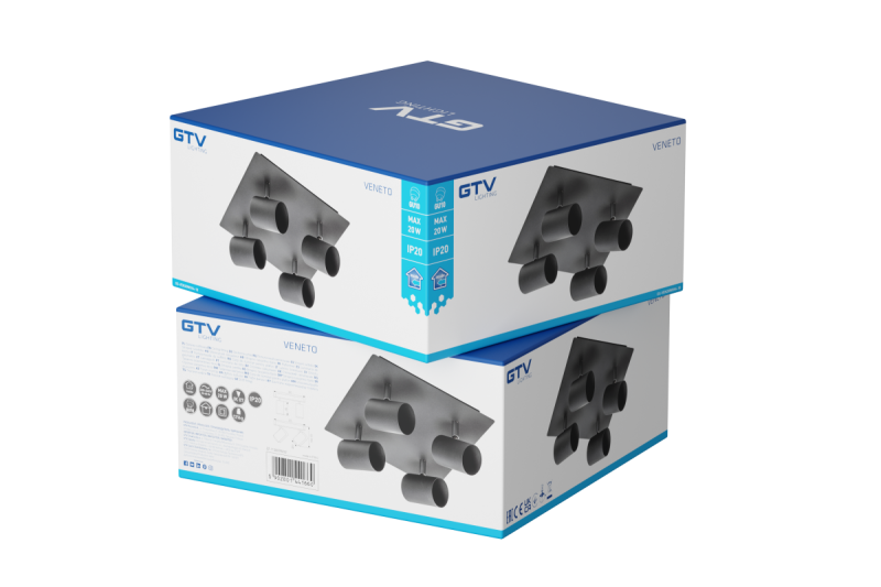Plafoniera Dekoracyjna VENETO IP20 max. 20W 4 x GU10 okrągła/kwadratowa czarna. 1208964046