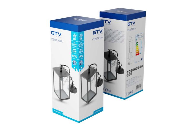 Decoracyjna lampa ogrodowa wisząca VENTANA-H E27 MAX.20W IP54 AC220-240V 50-60Hz czarna. 1208964047