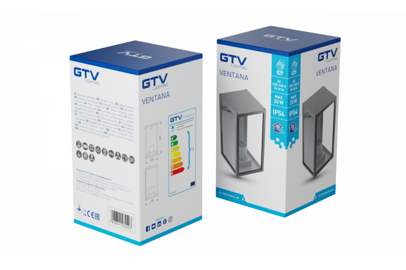 Dekoracyjna oprawa ogrodowa VENTANA-AU E27 MAX.20W IP54 AC220-240V 50-60Hz górna lampa ścienna prawa czarna. 1208964048