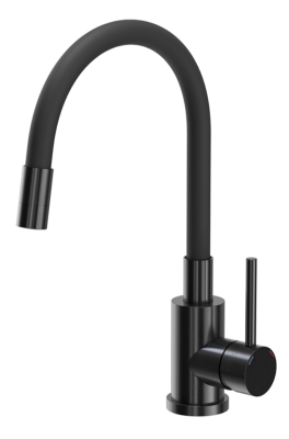Quadri Dixton 40 set z czarnym zlewozmywakiem ze stali nierdzewnej z nano powłoką PVD 400x450 mm z otworem na baterię oraz bateria kuchenna Quadri Bristol