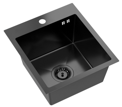 Quadri Dixton 40 set z czarnym zlewozmywakiem ze stali nierdzewnej z nano powłoką PVD 400x450 mm z otworem na baterię oraz bateria kuchenna Quadri Bristol