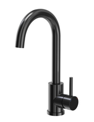 Quadri Dixton 50 Set z czarnym zlewozmywakiem Nano PVD ze stali nierdzewnej 500x450 mm z otworem na baterię na blacie oraz czarną baterią kuchenną Coventry