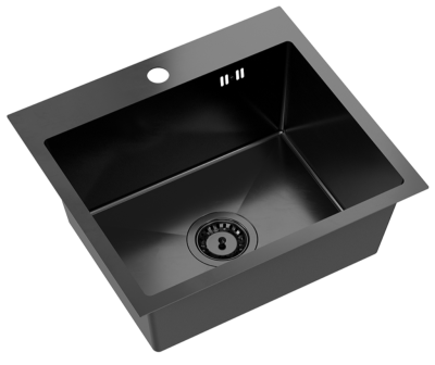 Quadri Dixton 50 Set z czarnym zlewozmywakiem Nano PVD ze stali nierdzewnej 500x450 mm z otworem na baterię oraz czarną baterią kuchenną Bristol
