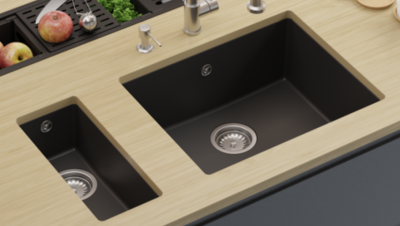 GraniteMy Uniwersalny granitowy czarny zlew 55x40 cm czarny na blacie, pod blatem i na równi z blatem z korkiem ze stali nierdzewnej 1208967108