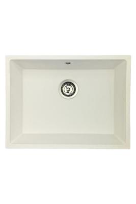 GraniteMy Uniwersalny biały zlew granitowy 55x40 cm biały montaż nablatowy, podblatowy i wpuszczany z korkiem ze stali nierdzewnej 1208967109