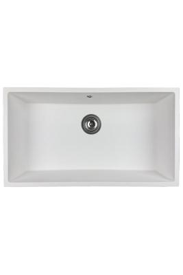 GraniteMy Universele granieten grote witte spoelbak 74x40 cm wit opbouw, onderbouw en vlakbouw met roestvrijstalen plug 1208967111