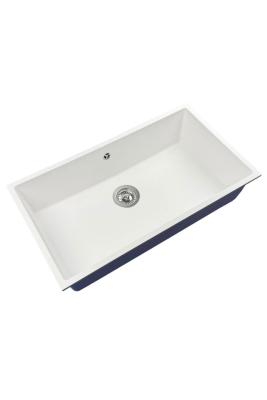 GraniteMy Universele granieten grote witte spoelbak 74x40 cm wit opbouw, onderbouw en vlakbouw met roestvrijstalen plug 1208967111