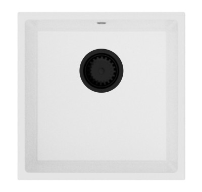 GraniteMy Universele granieten witte spoelbak 40x40 cm wit opbouw onderbouw en vlakbouw met zwarte plug 1208967128