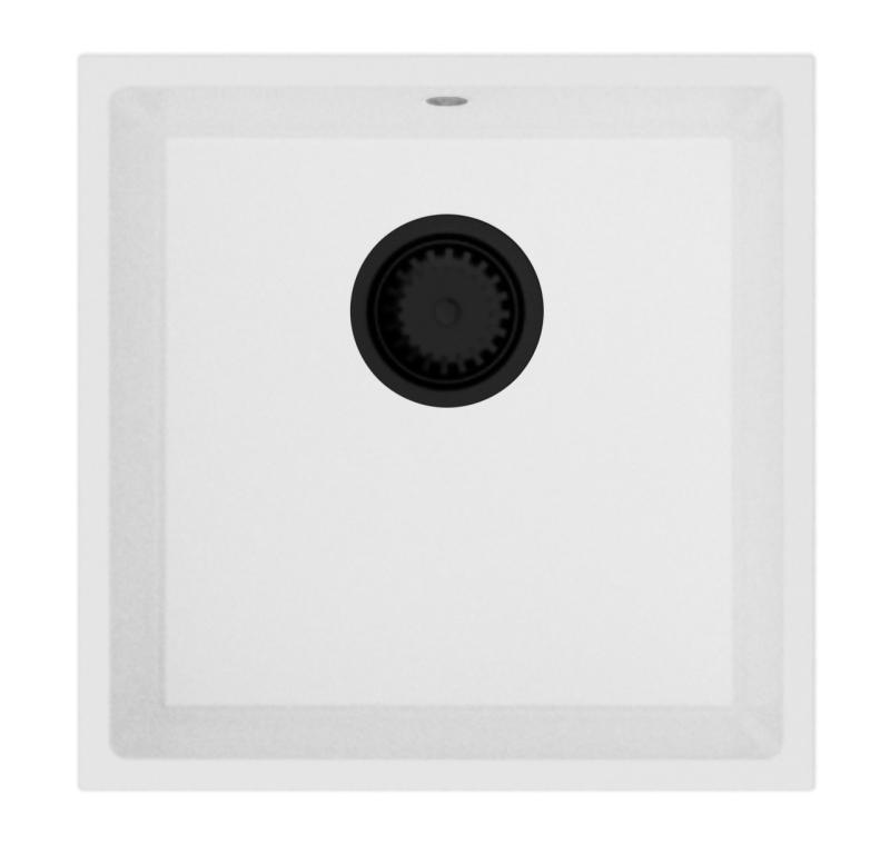 GraniteMy Universele granieten witte spoelbak 40x40 cm wit opbouw onderbouw en vlakbouw met zwarte plug 1208967128